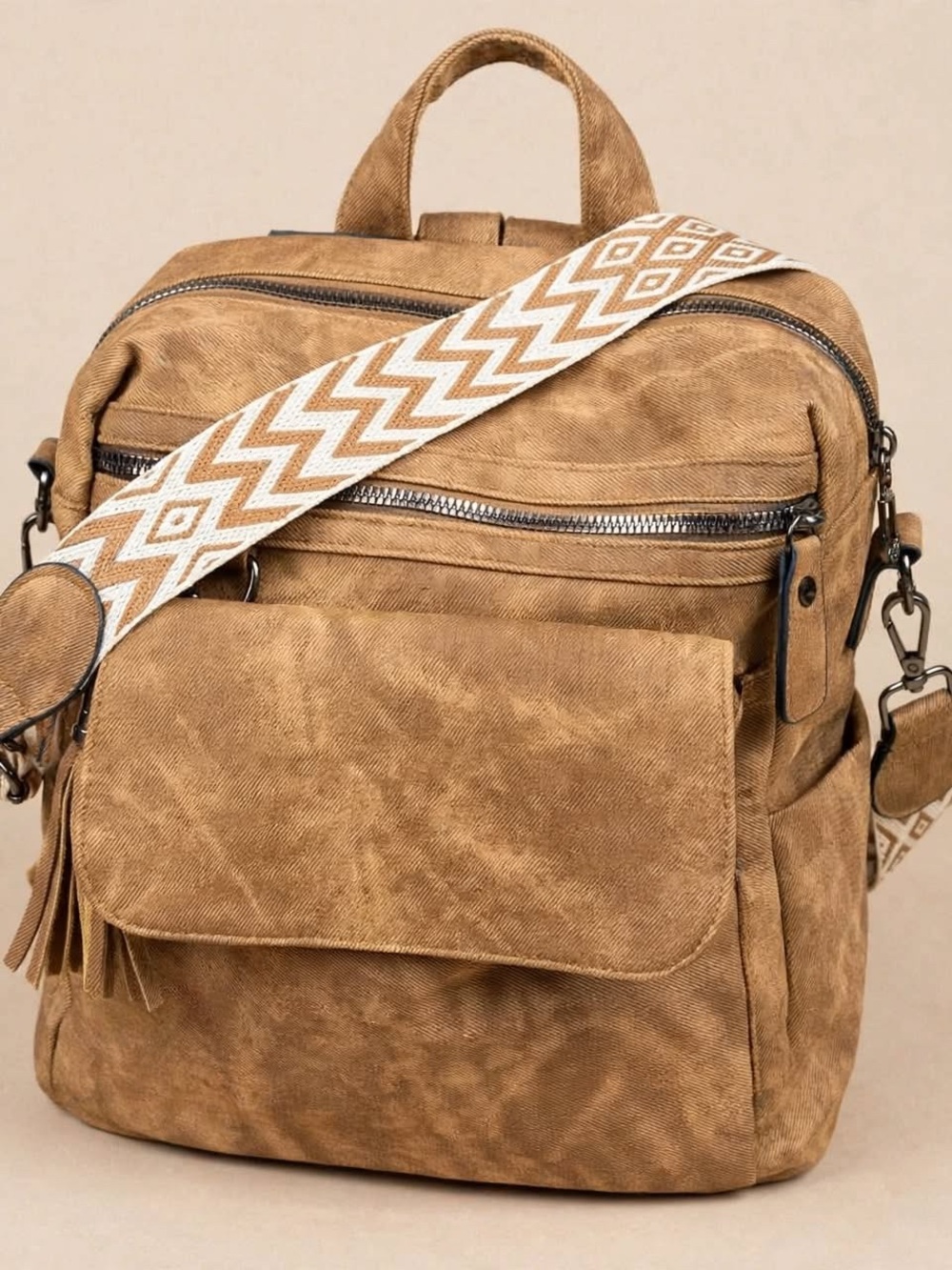 Casual Tan Canvas Convertible Backpack Tote BNWOT